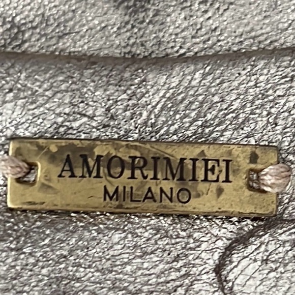 Amorimiei Milan Distressed Gold Leather Blazer with ruffle details, Size 10 - Picture 5 of 15